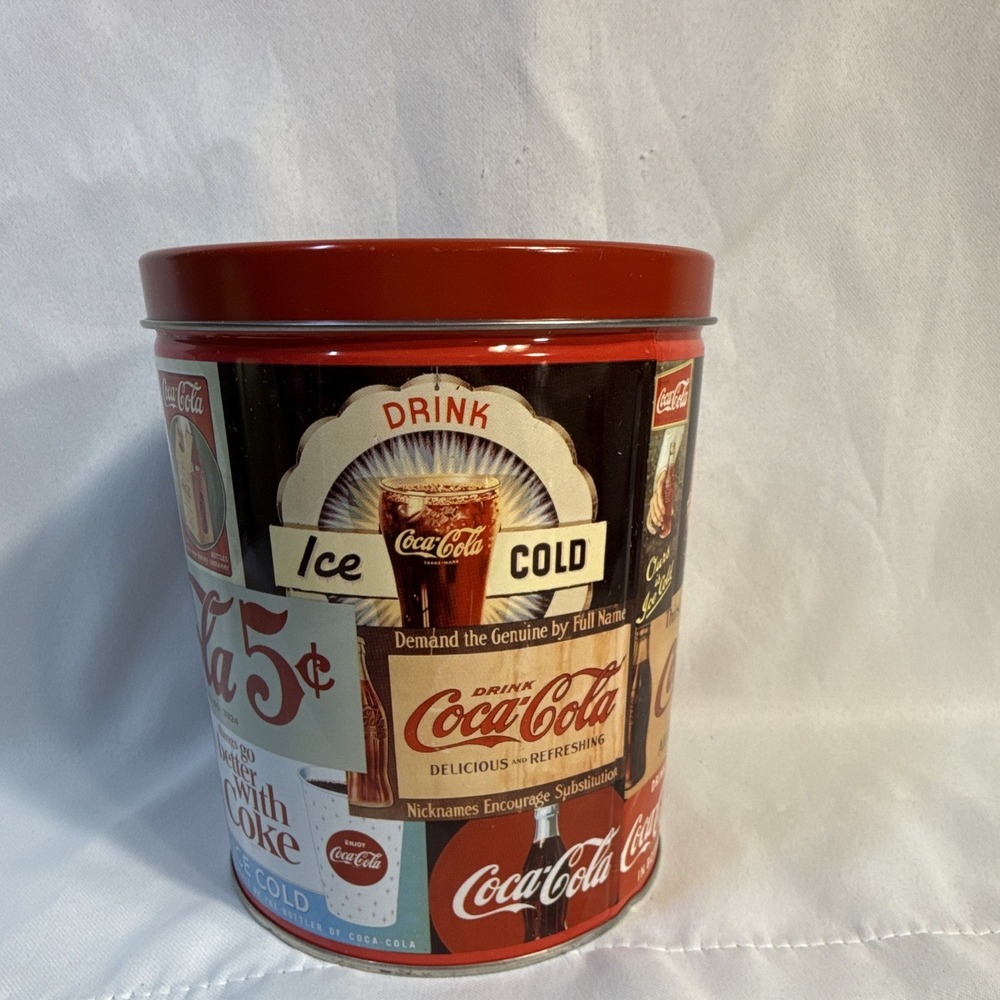 Coca-Cola Vintage Ads Collage Tin Canister w/ Lid, Red Multicolor Soda Repro - Picture 4 of 12